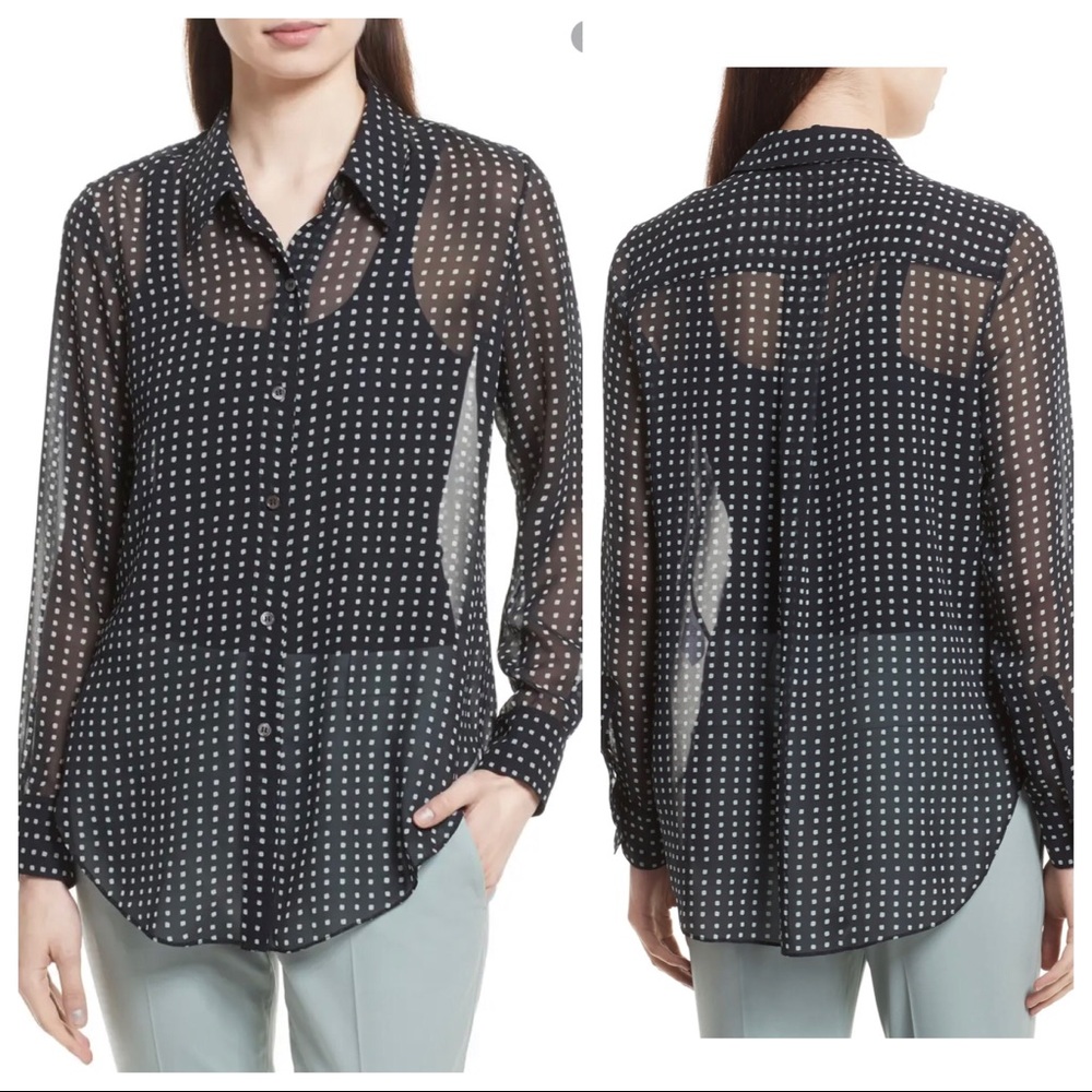 Theory Silk Chiffon Sunaya Square Print Blouse M